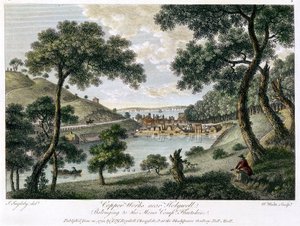 Koperfabrieken bij Holywell, Flintshire, Wales eigendom van de Mona Company, 1792