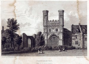 Uitzicht op de poort van de abdij van St. Augustine, laat 18e eeuw door William Westall