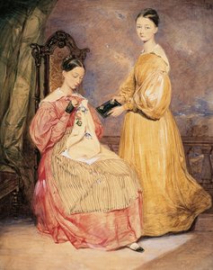 Portret van Florence Nightingale (1820-1910) met haar zus Frances Parthenope, aquarel door William White Warren (1832-1911 of 1912)