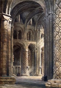 Durham, interieur van de kathedraal kijkend over het schip naar het zuidelijke transept