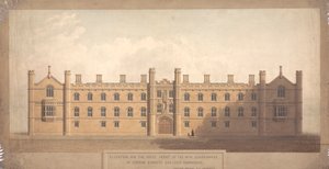 Elevatie voor de westelijke gevel van de nieuwe binnenplaats van Corpus Christi College, Cambridge door William Wilkins