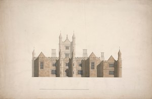Elevatie van een voorgesteld ontwerp voor Cambridge Colleges door William Wilkins