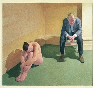 Twee figuren in de hoek van een kamer