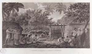 Menselijke offerande op Tahiti in de Zuidelijke Stille Oceaan, c1773 door William Woollett