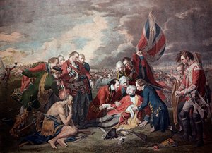 De dood van generaal James Wolfe in de Slag bij Quebec City in de Zevenjarige Oorlog op 13 september door William Woollett