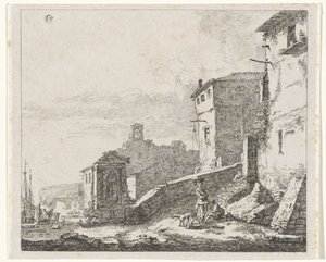 Gezicht op een dorp aan een haven door William Young Ottley (possibly)