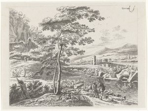 Landschap met een pelgrim en een herder door William Young Ottley