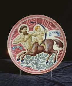 Schotel met afbeelding van Cheiron en Achilleus door William de Morgan