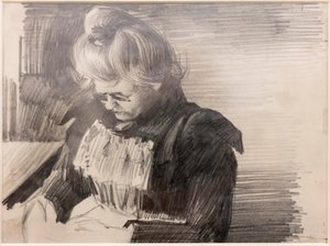 Een vrouw die naait door William van Strydonck