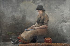 Een vissersmeisje dat lijnen aas door Winslow Homer