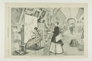 Kunststudenten en kopiisten in de Louvre Gallery, Parijs