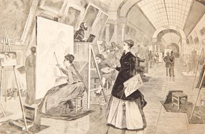 Kunststudenten en kopiisten in de Louvre Galerij, Parijs, 11 januari 1868