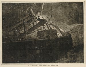 Op zee-seinen van een passerend stoomschip, van Elke zaterdag, 8 april 1871 door Winslow Homer