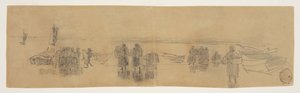 Strand met Vier Vissersboten, Cullercoats, Engeland
