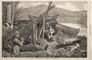 Kamperen in de Adirondack Mountains door Winslow Homer