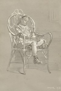 Kind zittend in een rieten stoel, 1874 door Winslow Homer