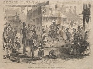 Hoek Winter, Washington en Summer Streets, Boston, 1857 door Winslow Homer