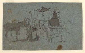 Tekening, Een legerwagen en muilezel, ca. 1862 door Winslow Homer