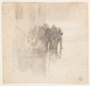 Tekening, Vissers in olievellen, Cullercoats, Engeland, 1881 door Winslow Homer