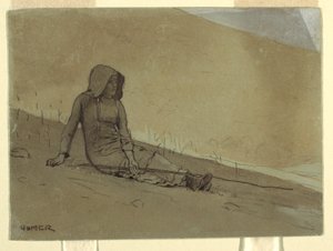Tekening, Meisje zittend op een heuvel, 1878