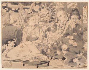Tekening, Internationaal theekransje, ca. 1867