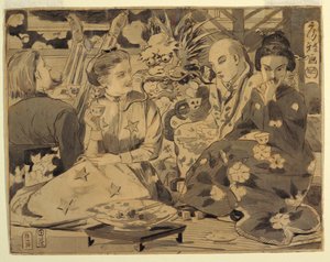 Tekening, Internationaal theekransje, ca. 1867