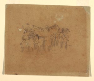 Tekening, Reddingsboot met rijtuig (Studie voor "The Wreck", olieverfschilderij gedateerd 1896, Carnegie Institute, Pittsburgh, PA), 1895-96 [of mogelijk 1881]. door Winslow Homer