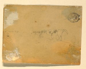 Tekening, schets van wagontrein, 1862 door Winslow Homer