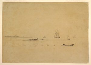 Tekening, Landpunt met vuurtoren, ca. 1880 door Winslow Homer