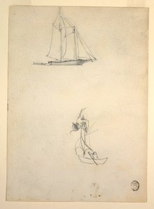 Tekening, Schoener en drie sloepen, 1881