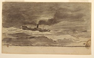 Tekening, Zeegezicht met visserstrawler, Cullercoats, Engeland, 1881-82 door Winslow Homer