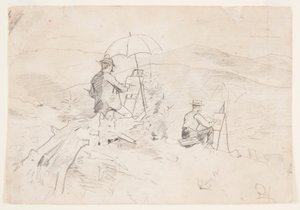 Tekening, Studie voor "Artists Sketching in the White Mountains" en "The Artist in the Country", 1868 door Winslow Homer