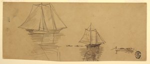 Tekening, Twee schoeners en sloepen, ca. 1880 door Winslow Homer