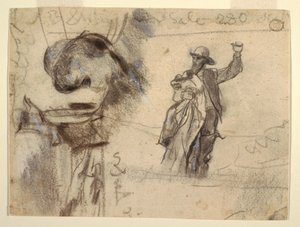 Twee studies van een matroos met opgeheven arm (Studies voor De uitkijk - Alles is goed en Het wrak) door Winslow Homer