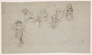 Vijf schetsen van jonge jongens door Winslow Homer