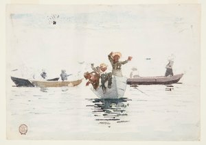 Vier Roeiboten met Kinderen door Winslow Homer