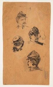 Vier studies van soldatenhoofden door Winslow Homer