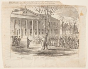 Generaal Thomas legt de vrijwilligers de eed af die in dienst van de Verenigde Staten zijn geroepen in Washington D.C. door Winslow Homer