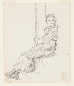 Meisje zittend op een veranda door Winslow Homer