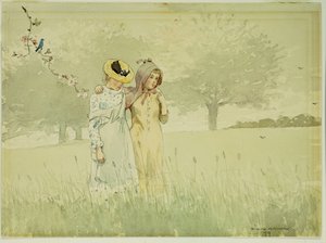 Meisjes Wandelend in een Boomgaard, 1879