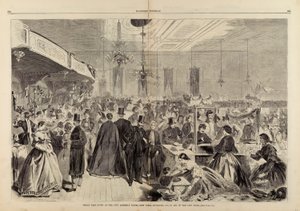 Grote kermis gegeven in de City Assembly Rooms, New York, december 1861, ter ondersteuning van de armen in de stad, uit Harper
