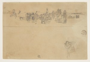 Groepen vrouwen op het strand, Cullercoats, Engeland