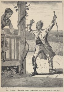 "Hi! H-o-o-o! Hij is gekomen. Jumboloro Tell You Fust.", uit De Melkweg, juni 1869 door Winslow Homer