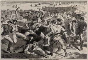Vakantie in het kamp - Soldaten spelen "voetbal"