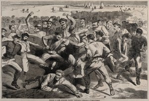 Vakantie in het kamp - Soldaten spelen voetbal, 1865 door Winslow Homer