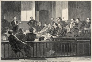 Juristen luisteren naar de raadsman, Hooggerechtshof, New City Hall, New York, 1869 door Winslow Homer