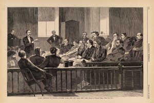 Juryleden luisteren naar raadslieden, Supreme Court, New City Hall, New York, uit Harper