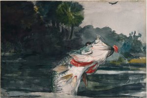 Levensgrote zwarte baars door Winslow Homer
