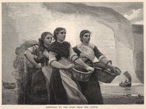 Luisteren naar de stem van de kliffen, uit The Century Magazine, november 1883 door Winslow Homer