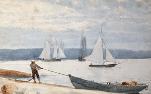 De Dory Trekken, 1880 door Winslow Homer